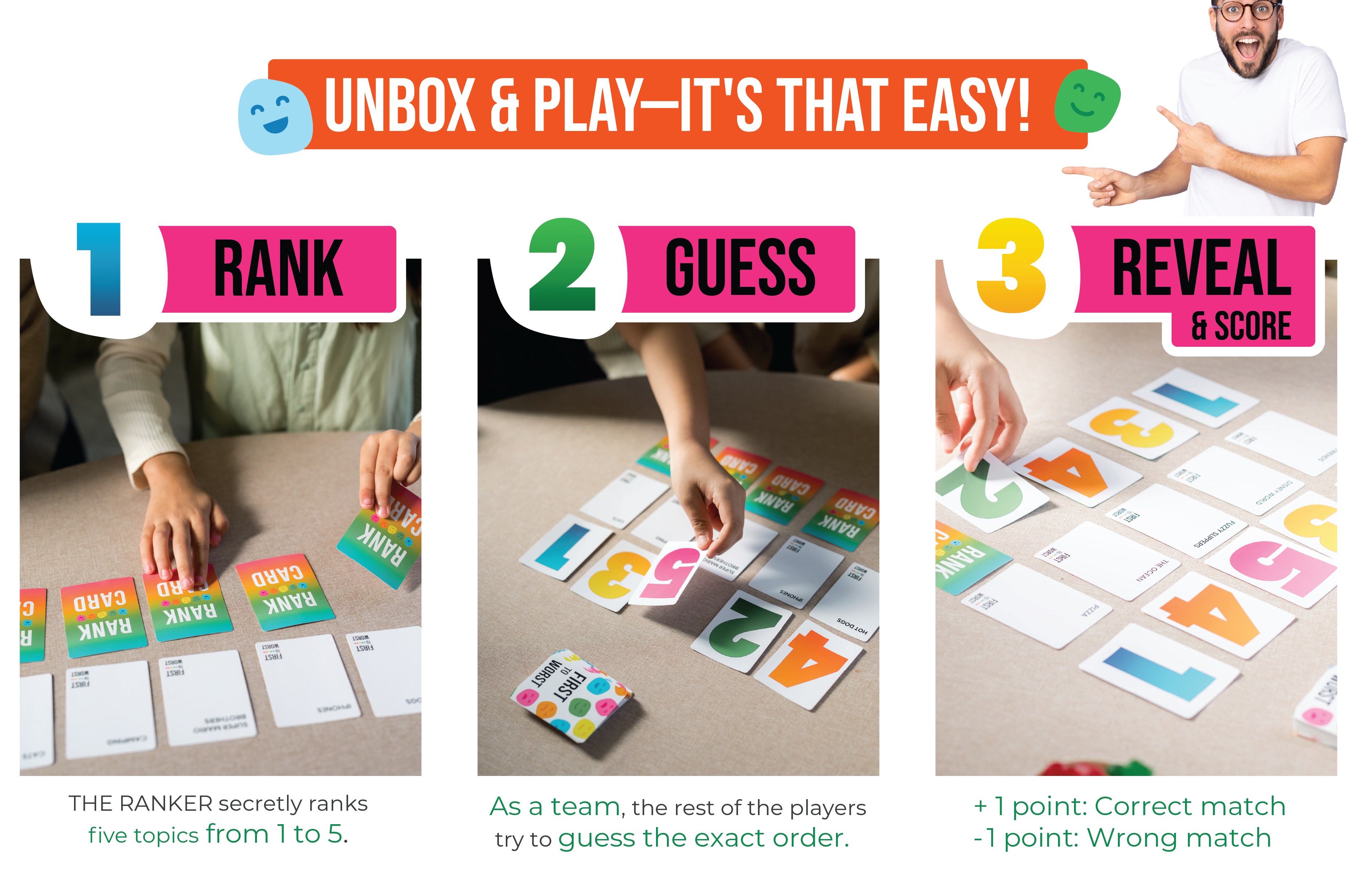 FIRST TO WORST Party Game – The Card Game About How Your Friends and Family Rank Things | Funny Ranking & Guessing Board Game for Friends & Family, Game Nights, Parties & Fun Gift Ideas